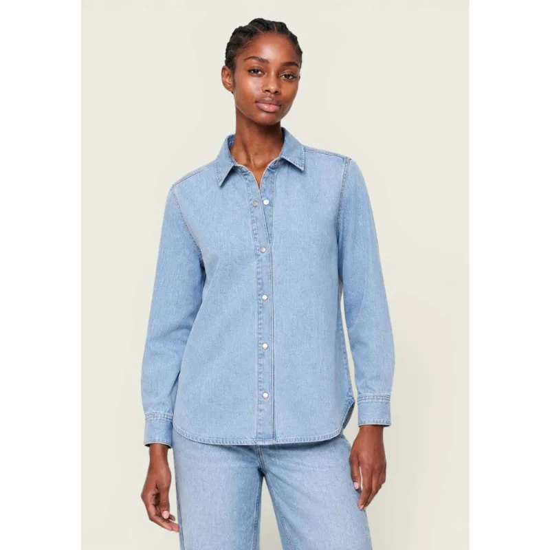 Camisa Jeans Feminina Com Fenda - Azul XG