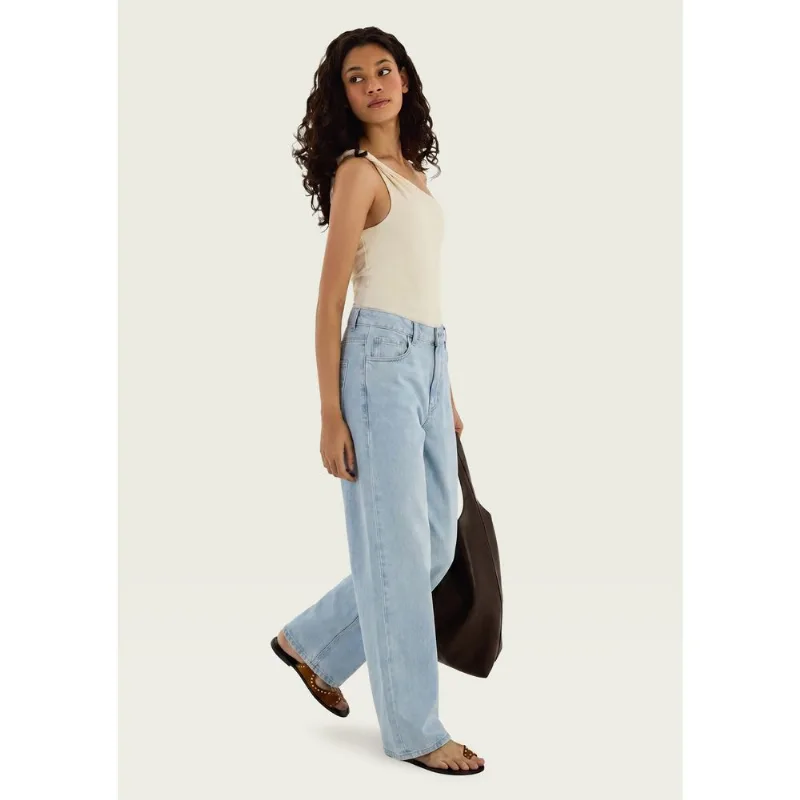 Calça Jeans Feminina Wide Leg Cintura Média - Azul 040