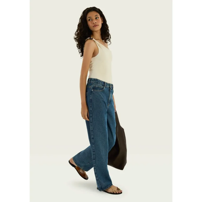 Calça Jeans Feminina Wide Leg Cintura Média - Azul 036