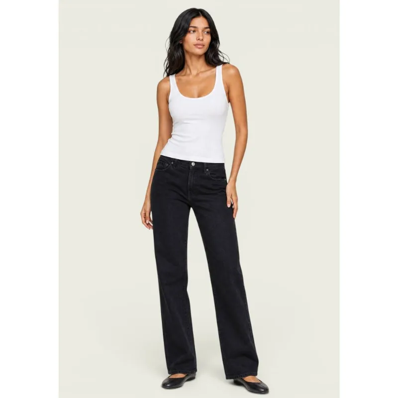 Calça Jeans Feminina Wide Leg Cropped Cintura Alta - Preto 044