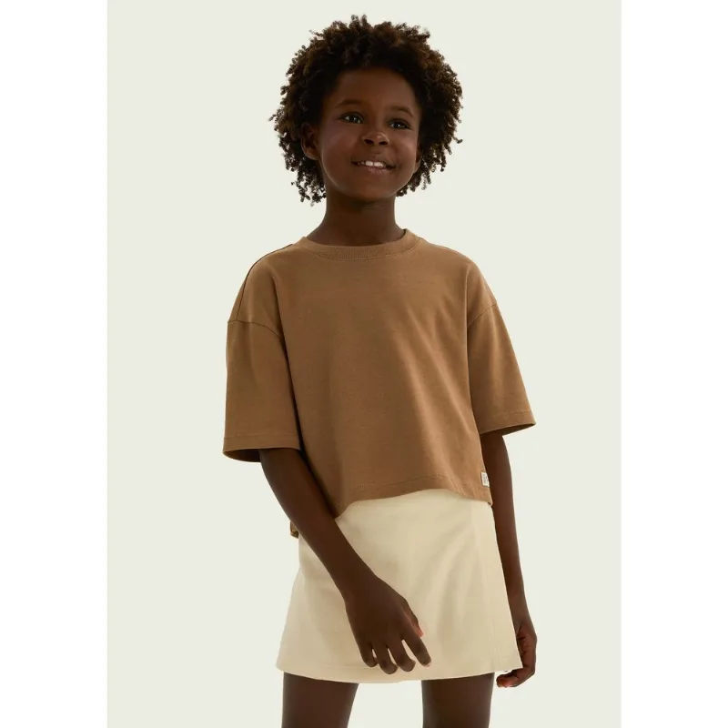 Blusa Infantil Menina Oversized Em Malha Binada - Marrom 016
