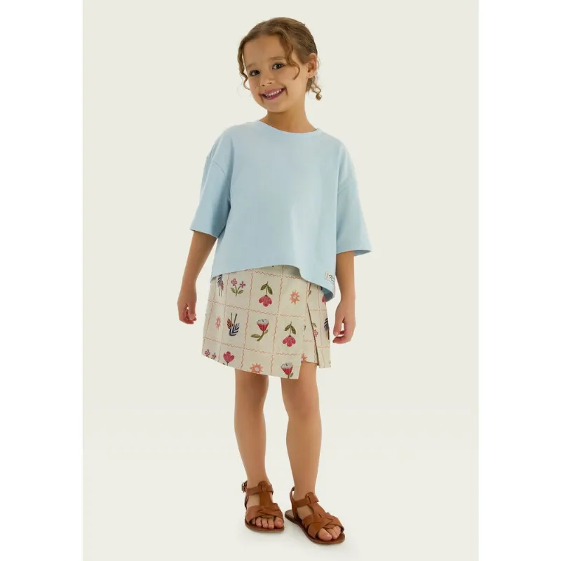 Blusa Infantil Menina Oversized Em Malha Binada - Azul 006