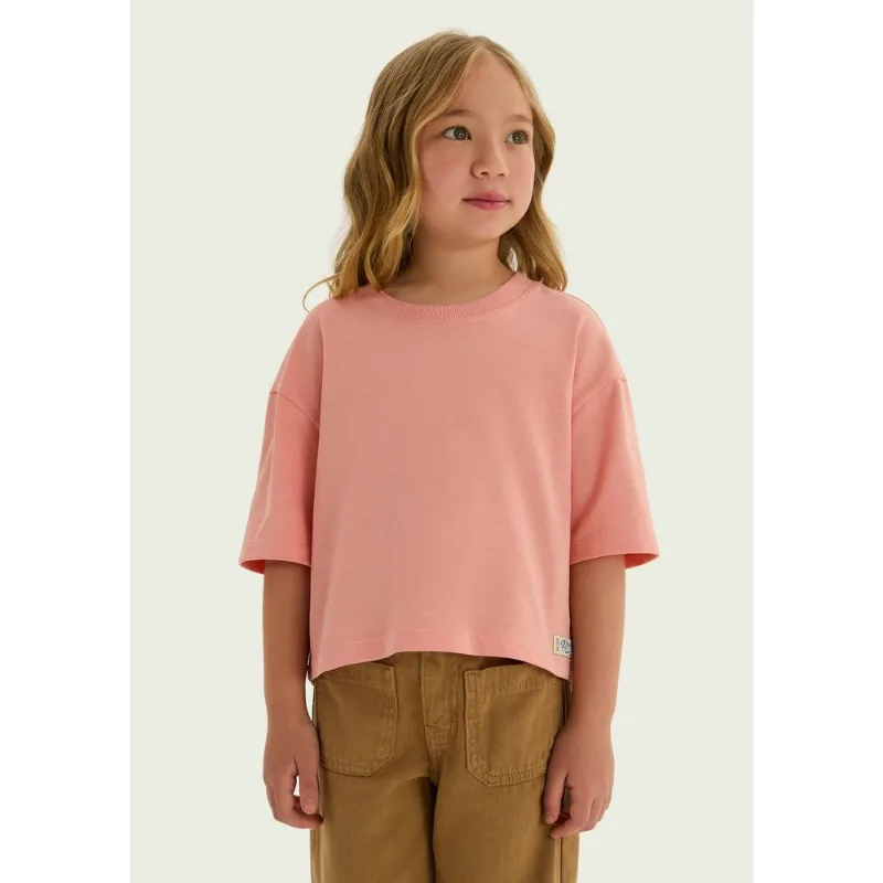 Blusa Infantil Menina Oversized Em Malha Binada - Rosa 010