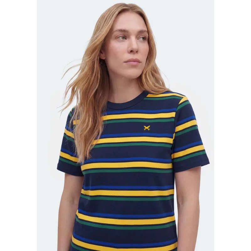 Camiseta Feminina Listrada Com Bordado - Azul XG