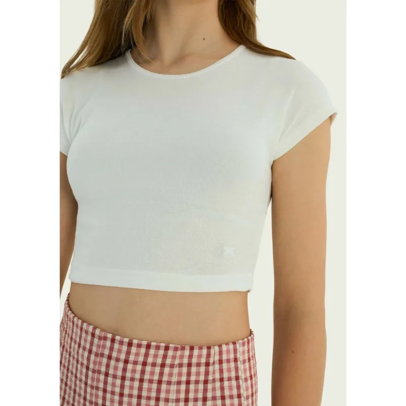 Blusa Teen Cropped Manga Curta - Off white XP