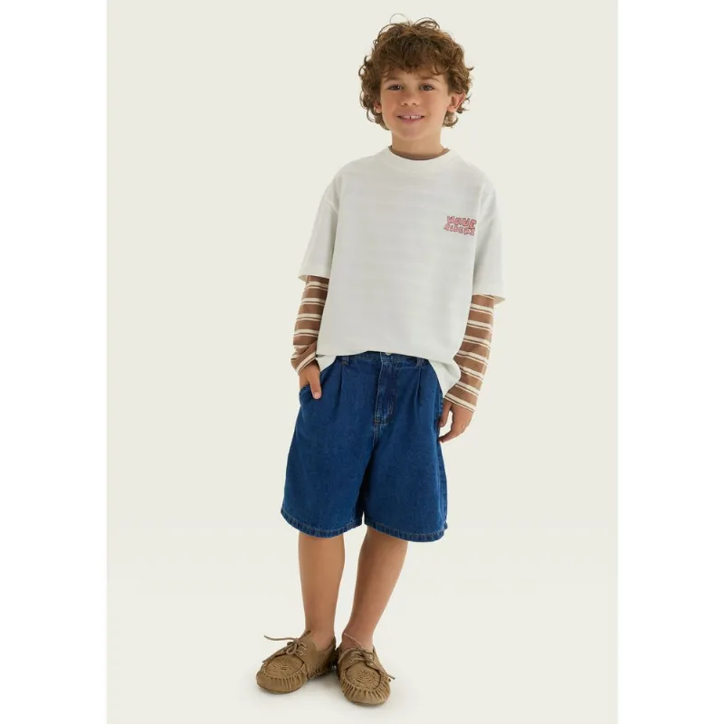 Bermuda Infantil Menino Reta Em Jeans Leve - Azul 012