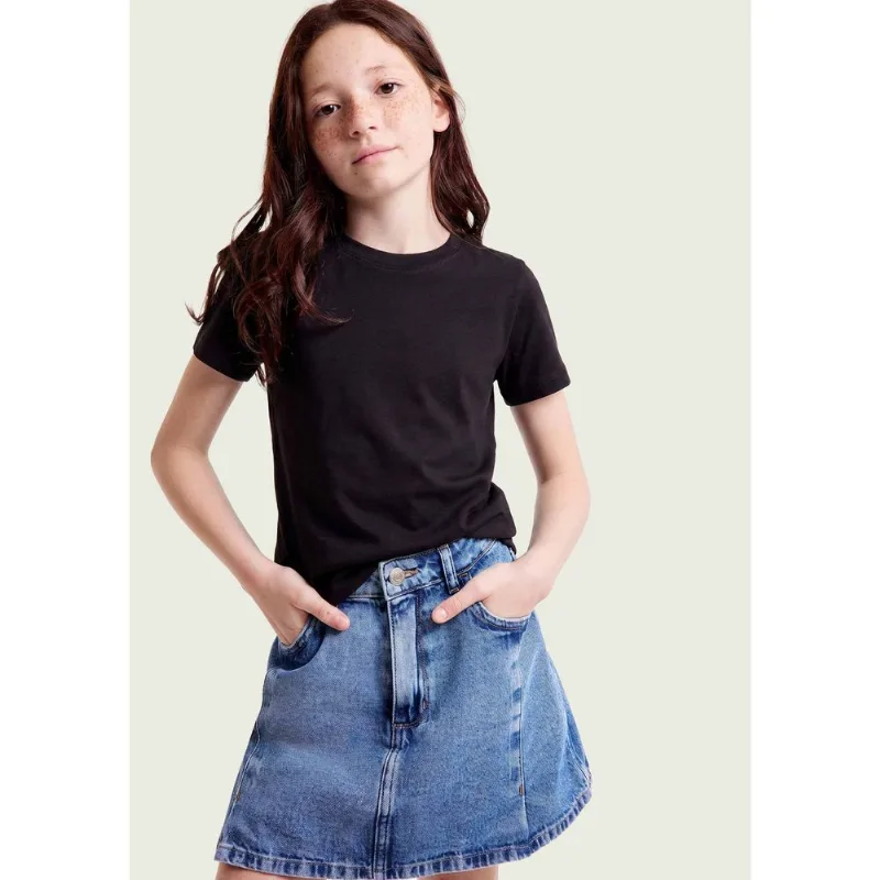 Blusa Manga Curta Infantil Menina Em Malha - Preto 004