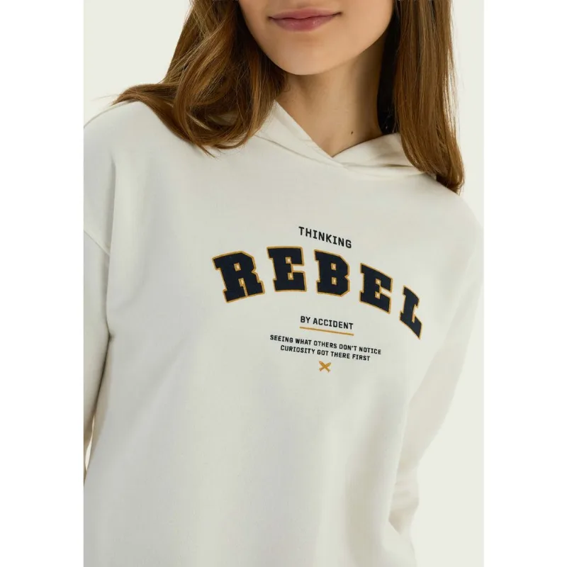 Blusão Teen Ampla Em Moletom Com Capuz - Off white P
