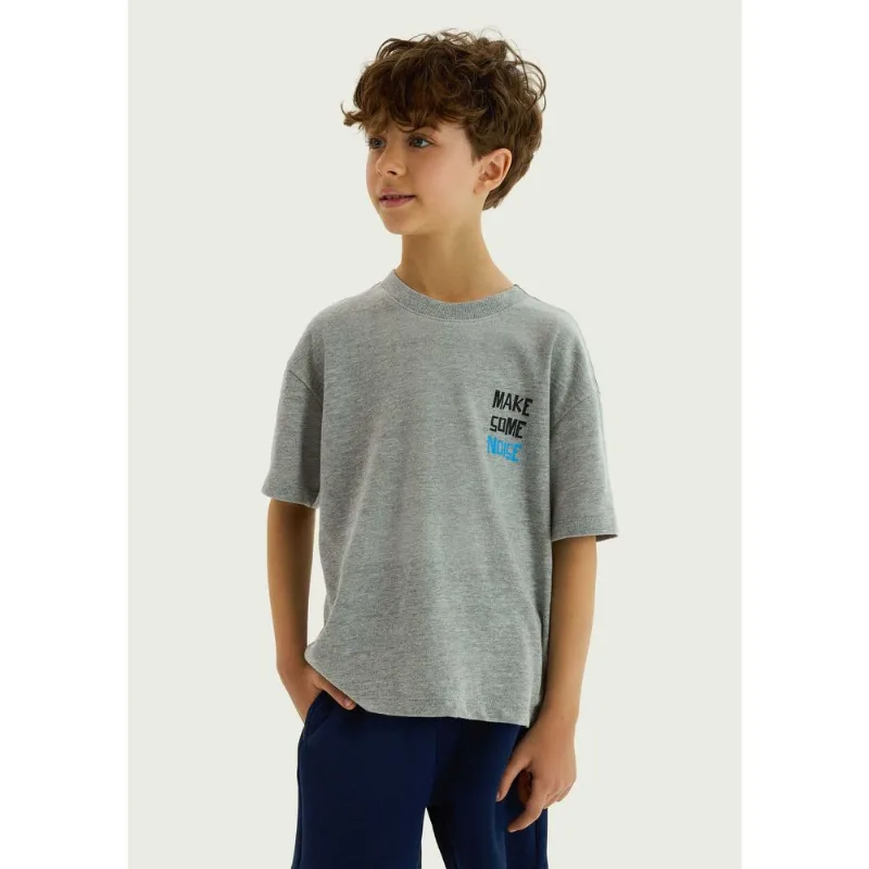 Camiseta Infantil Menino Manga Curta Com Estampa - Cinza 008