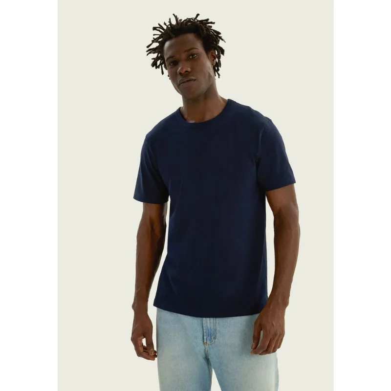 Camiseta Básica Masculina Manga Curta Slim - Azul P