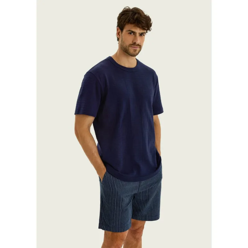Camiseta Masculina Manga Curta Texturizada - Azul M