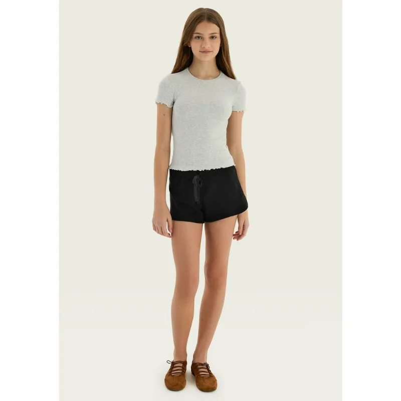 Blusa Teen Manga Curta Com Fru Fru - Cinza 2XP