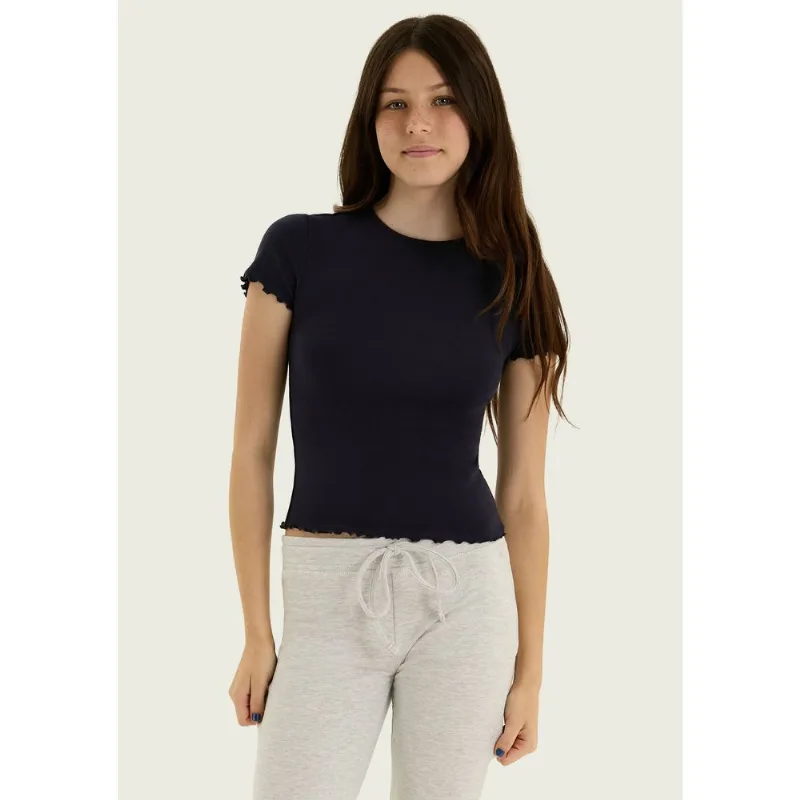 Blusa Teen Manga Curta Com Fru Fru - Azul M