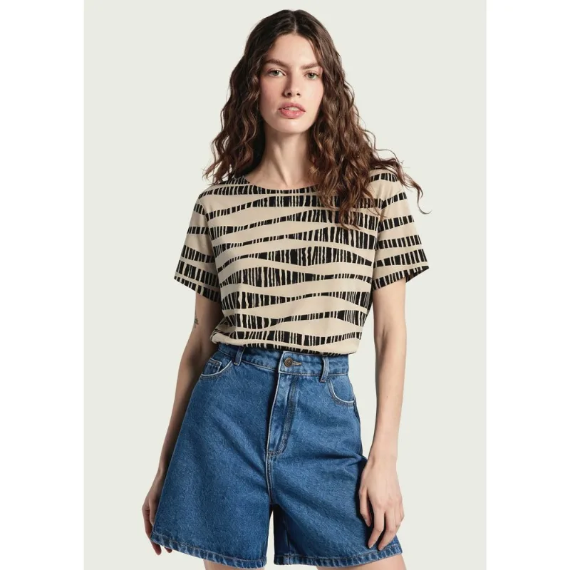 Blusa Feminina Manga Curta Estampada - Off white XG