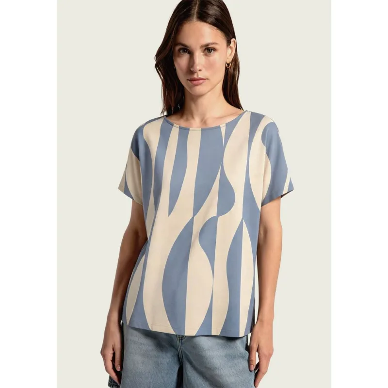 Blusa Feminina Manga Curta Estampada - Azul XG