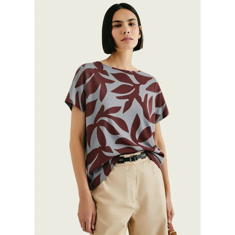 Blusa Feminina Manga Curta Estampada - Vinho XG