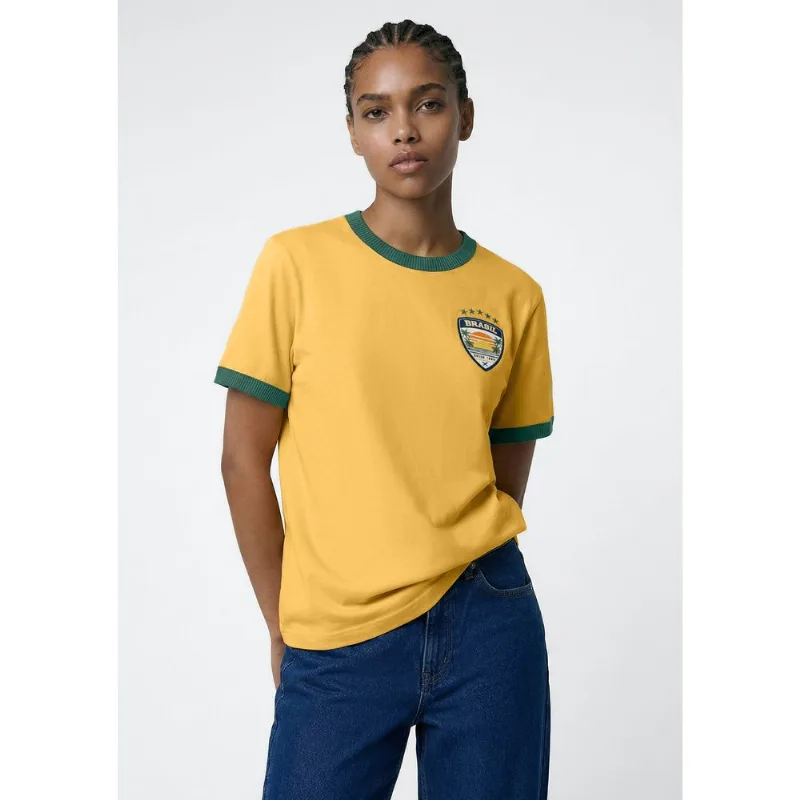Camiseta Feminina Torcida Com Brasão - Amarelo M