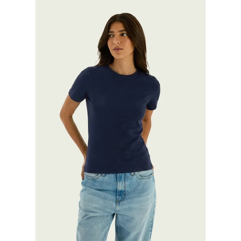 Camiseta Feminina Manga Curta Em Malha - Azul XG