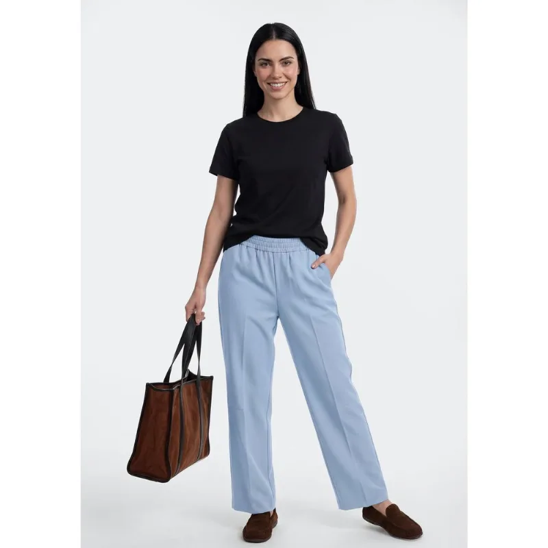 Calça Feminina Reta Em Viscose Creponada - Azul 040