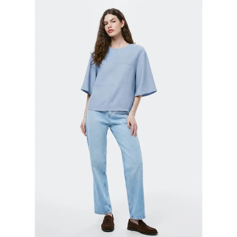 Blusa Feminina Manga Curta Em Viscose - Azul XG
