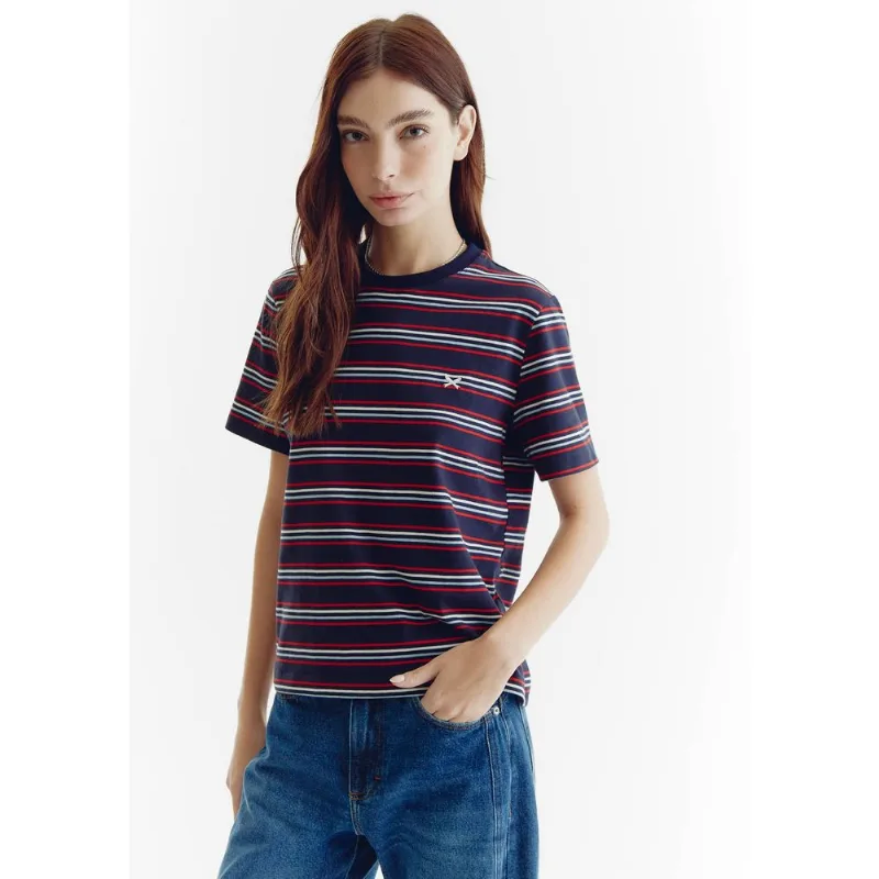 Camiseta Feminina Manga Curta Listrada - Azul M