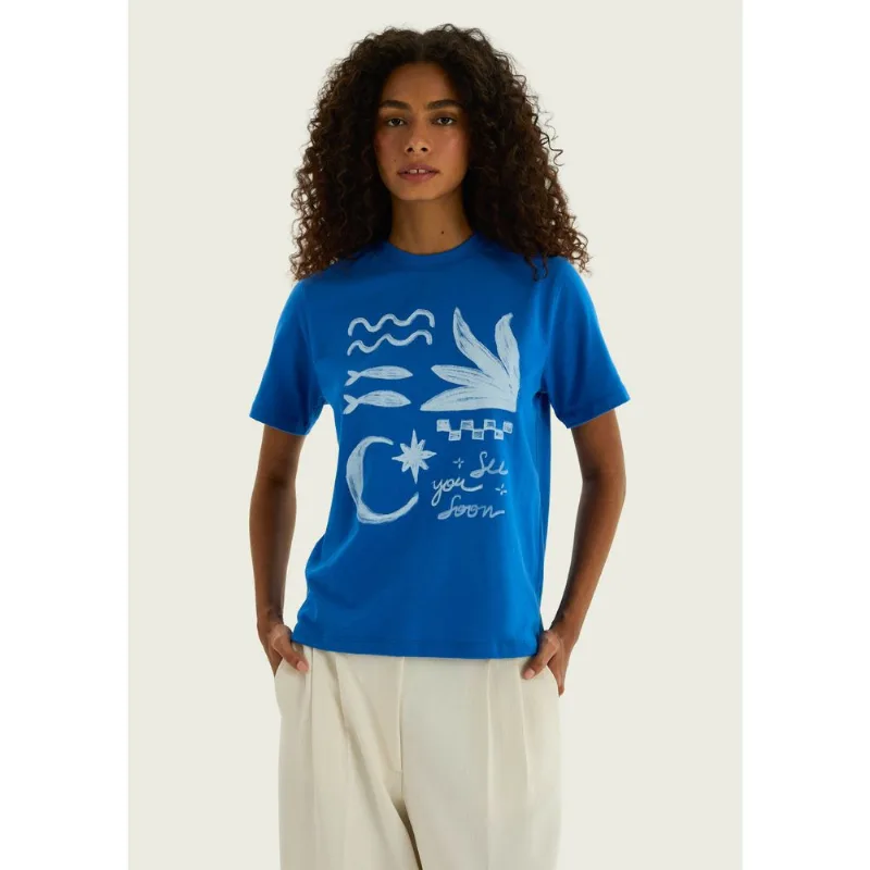 Blusa Feminina Manga Curta Estampada - Azul XG