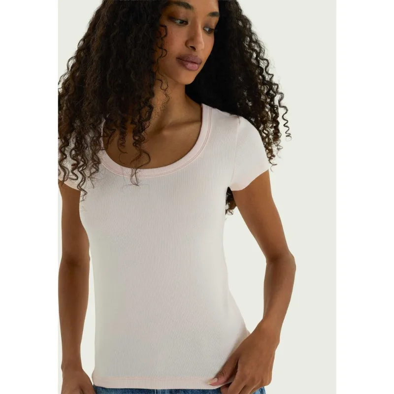 Camiseta Feminina Slim Decote U Em Ribana - Rosa P