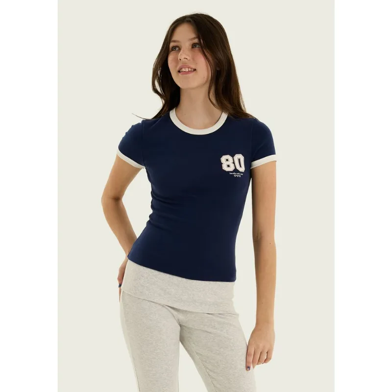 Camiseta Teen Com Estampa E Friso Contrastante - Azul XP