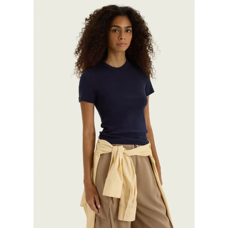Blusa Feminina Manga Curta Slim Em Ribana - Azul G