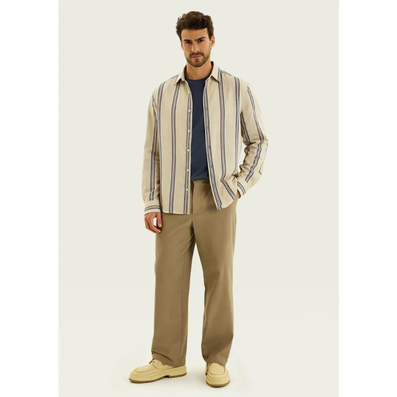 Camisa Masculina Manga Longa Listrada Em Linho - Off white P