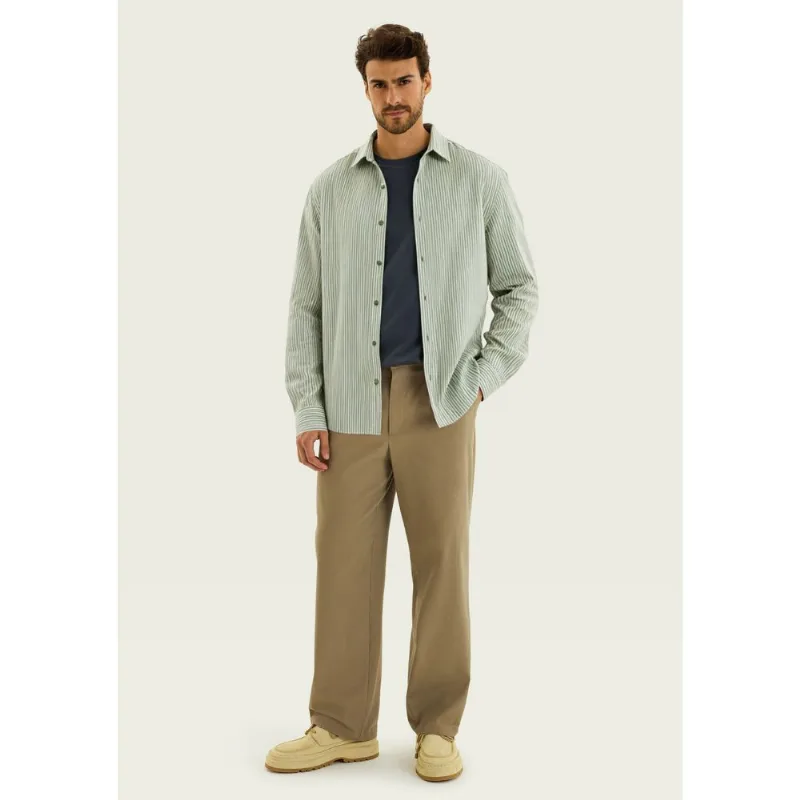 Camisa Masculina Manga Longa Listrada Em Linho - Off white M
