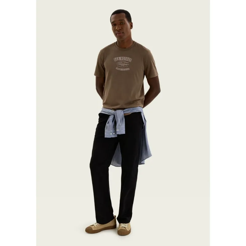 Camiseta Masculina Manga Curta Com Estampa - Marrom XG