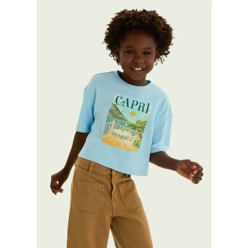 Blusa Infantil Menina Box Oversized Super Cotton - Azul 008