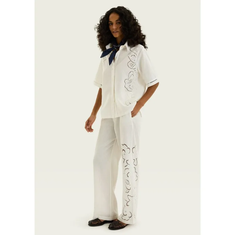 Calça Feminina Reta Com Bordado - Off white 044