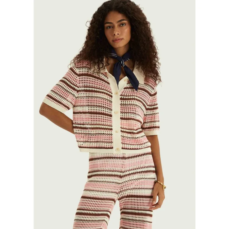 Polo Feminina Estampada Com Botões Em Tricô - Rosa M