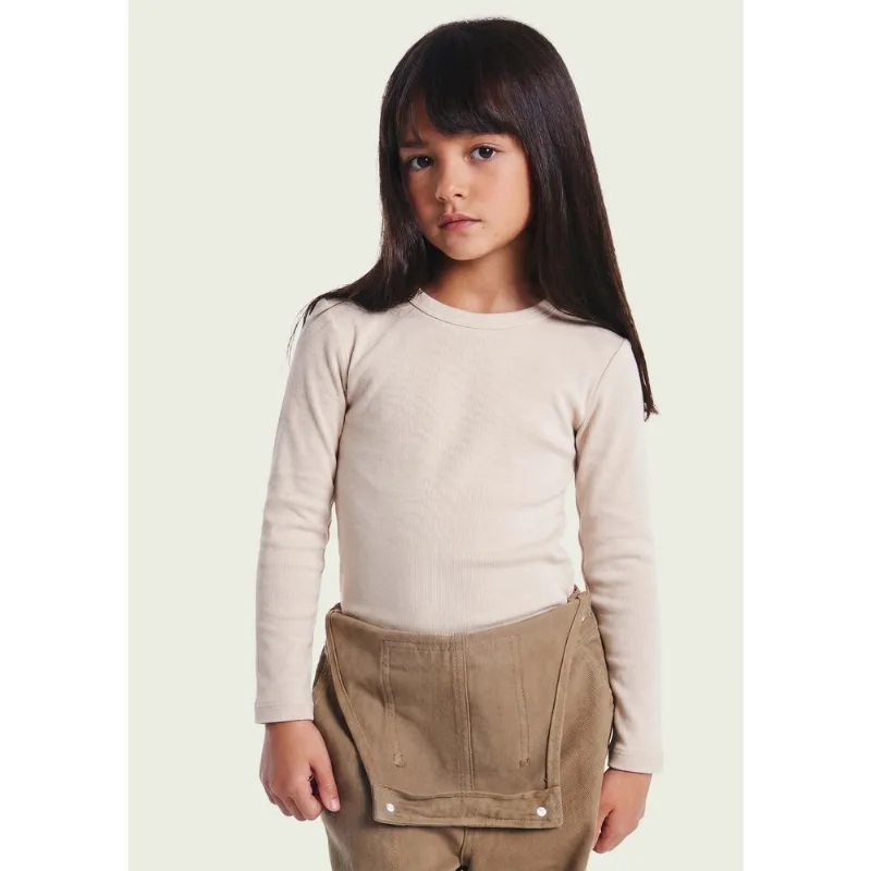 Blusa Infantil Menina Manga Longa Em Ribana Canelada - Creme 008
