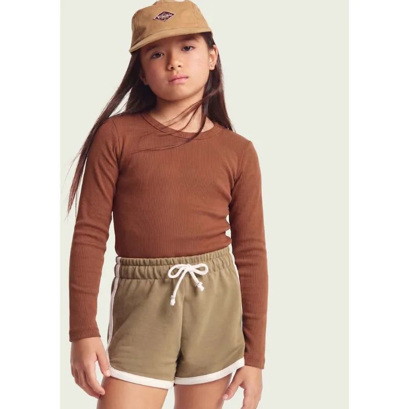 Blusa Infantil Menina Manga Longa Em Ribana Canelada - Marrom 016