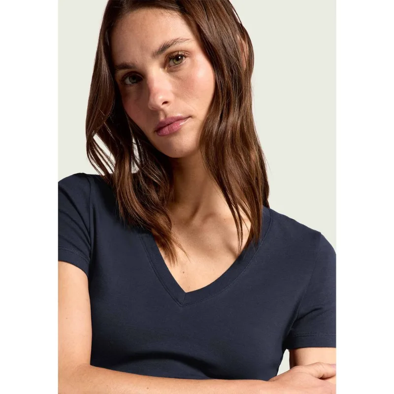 Blusa Básica Feminina Slim Decote V - Azul M