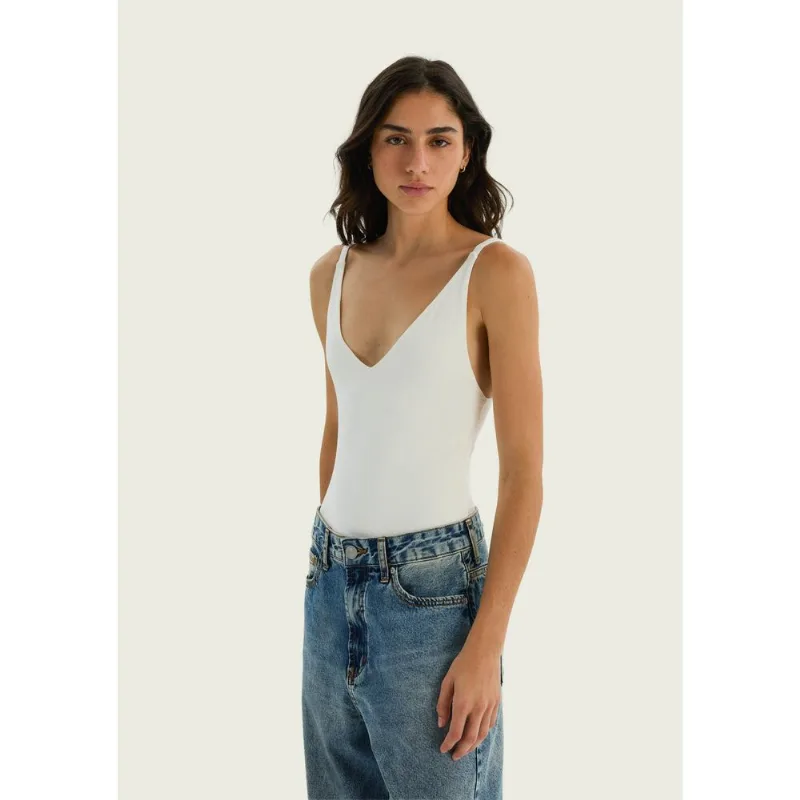 Body Decote V Em Malha Premium - Off white XG