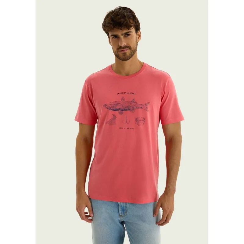 Camiseta Masculina Com Estampa Em Malha Premium - Salmão M