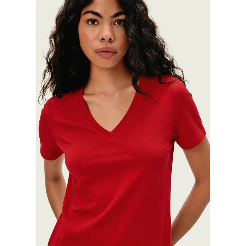 Blusa Básica Feminina Manga Curta Decote V - Vermelho EXG