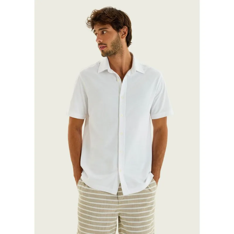 Camisa Masculina Manga Curta Em Piquet - Off white XXG