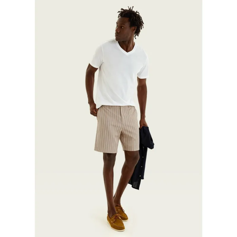 Bermuda Masculina Reta Em Jacquard Listrado - Bege 048