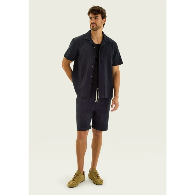 Bermuda Masculina Reta Em Jacquard Listrado - Bege 046