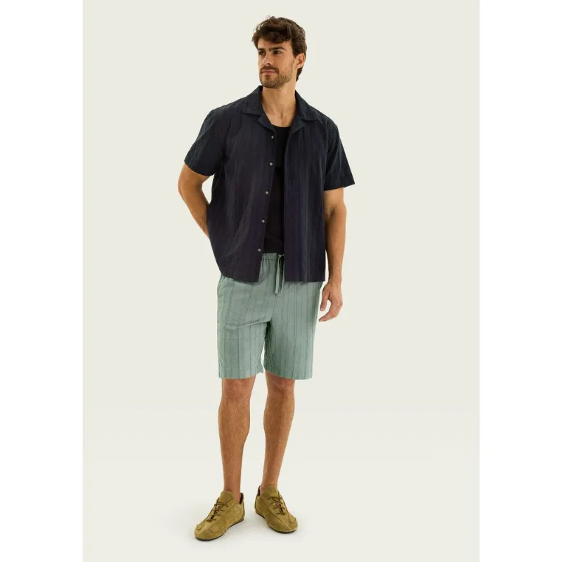 Bermuda Masculina Reta Em Jacquard Listrado - Verde 038