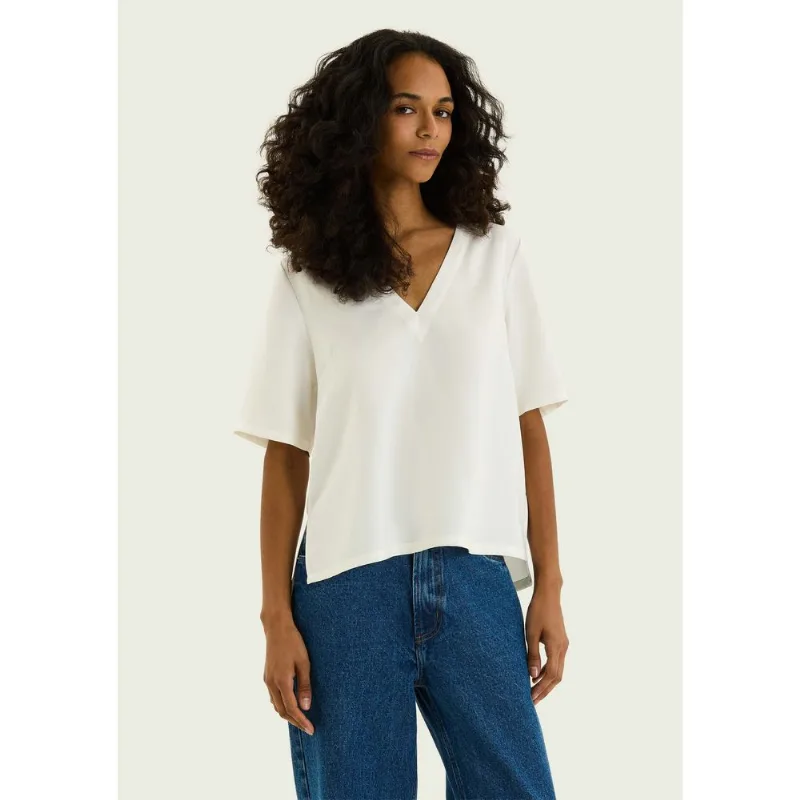 Blusa Feminina Manga Curta Decote V - Off white G