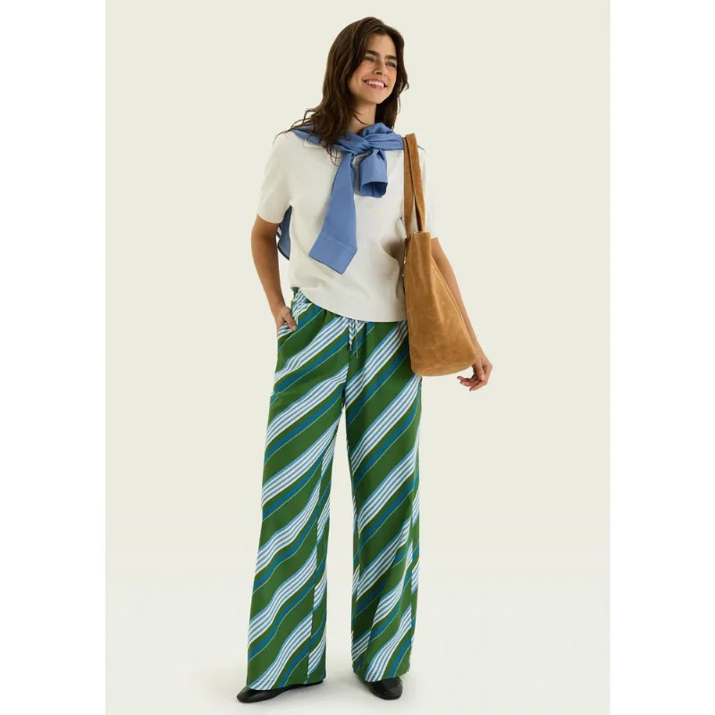 Calça Feminina Reta Estampada Cintura Alta - Verde 040