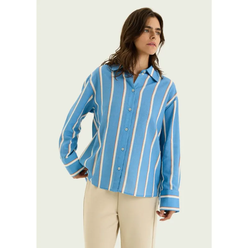 Camisa Feminina Manga Longa Listrada - Azul P