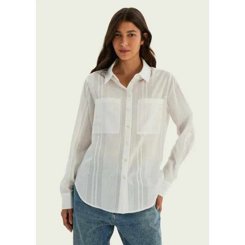 Camisa Feminina Ampla Manga Longa - Off white M