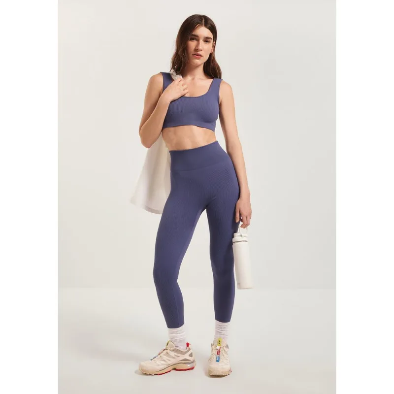 Calça Legging Feminina Canelada Sem Costura - Azul M